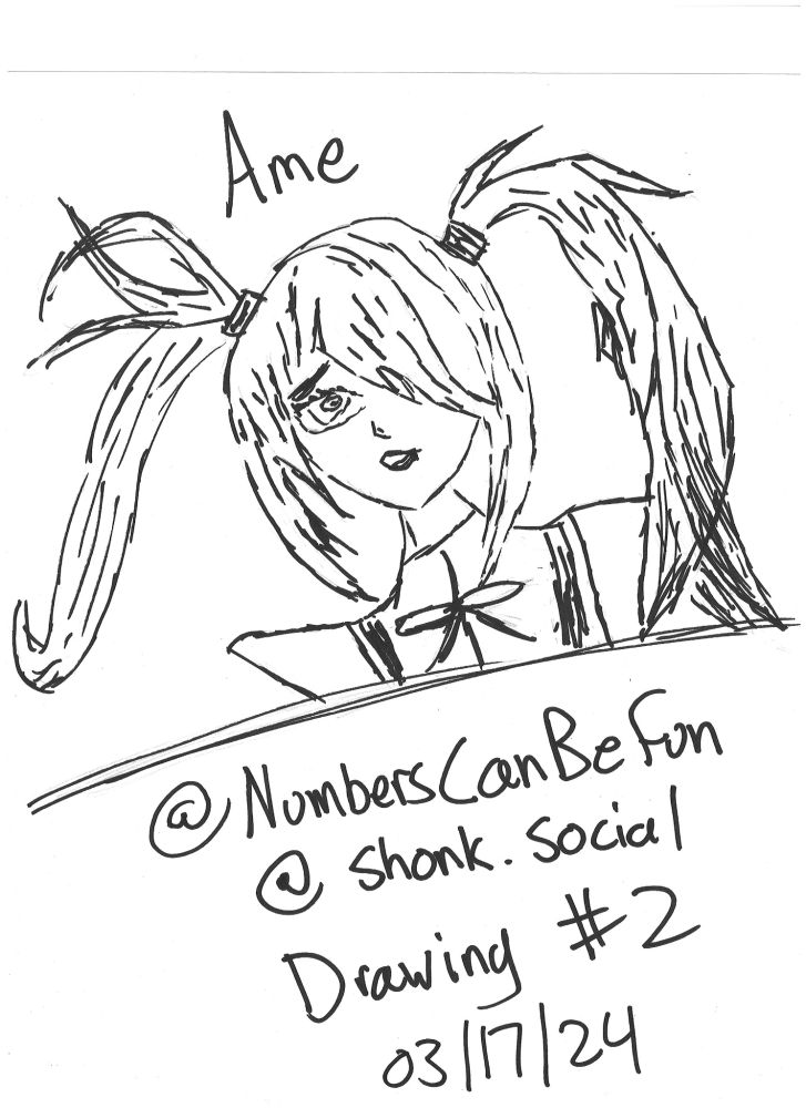 My old drawing, the hair defied gravity is some places and I decided to use a marker to draw this which is why its a sloppy mess. There is no real detail anywhere~