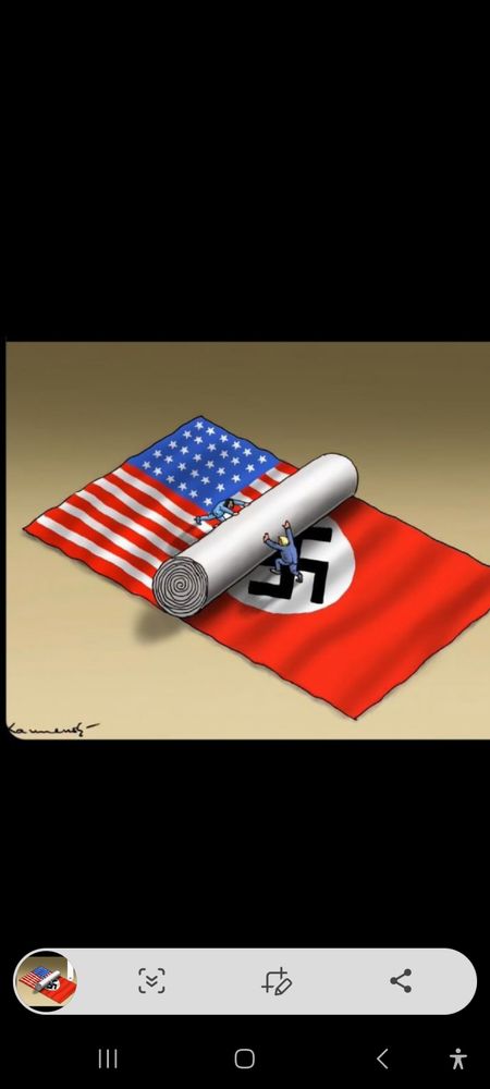 American Flag being rolled back to reveal nazi symbol.
Created by Marian Kamensky at Cartoonmovement