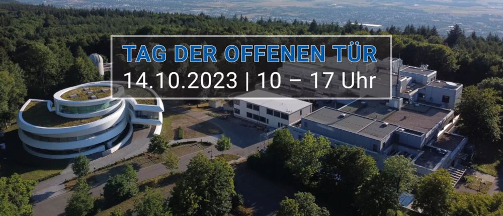 Überblick des MPIA-Campus mit Beschriftung "Tag der Offenen Tür, 14.10.2023, 10 bis 17 Uhr"