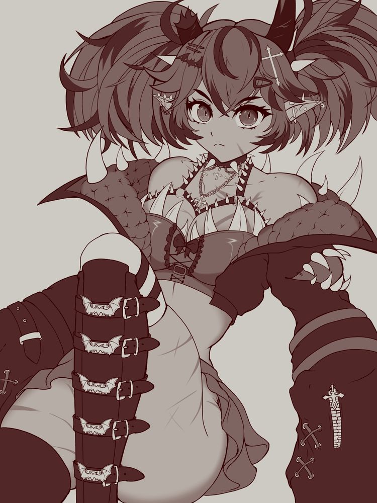 OniiMely leaning back and staring at the viewer