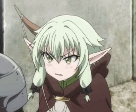 An anime elf girl looks angry but in a flustered kind of way 