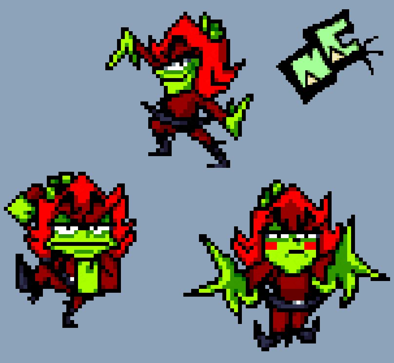 Annie from ANTONBLAST hitting three different poses.