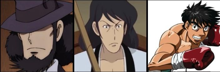 Jigen Daisuke (Lupin III), Ishikawa Goemon (Lupin III) y Makunouchi Ippo (Hajime no Ippo)