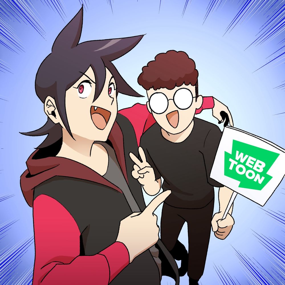 An illustration of myself standing next to Taejin, the protagonist of Taejin: Legend of the Yang Metal