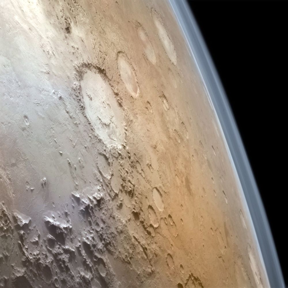 Argyre Basin and Thaumasia - Viking 1 
11 frame color mosaic of the large impact basin Argyre and its surroundings, taken by Viking 1 during its 40th orbit of Mars, July 30, 1976. This image captures the area just after sunrise. Water condensate clouds are seen streaming over Thaumasia, while carbon dioxide hoarfrost fills the bottom of Argyre.
 
Caption: Aster Cowart
Image Credit: NASA / JPL / Viking Project / Aster Cowart