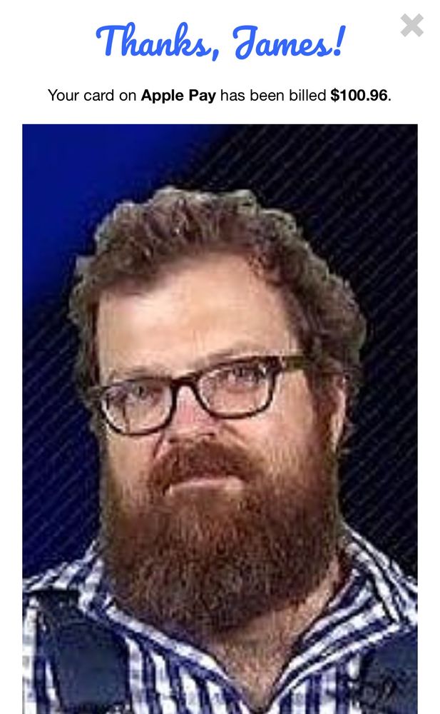 A screenshot of the donation confirmation page with a giant picture of Spencer in overalls