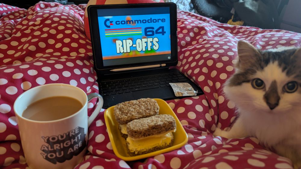 A huge mug of tea, a bowl of buttered Weetabix, a pack of cocodamol, a Mousecow and an iPad playing Bloggo's Pow's latest YouTube video.