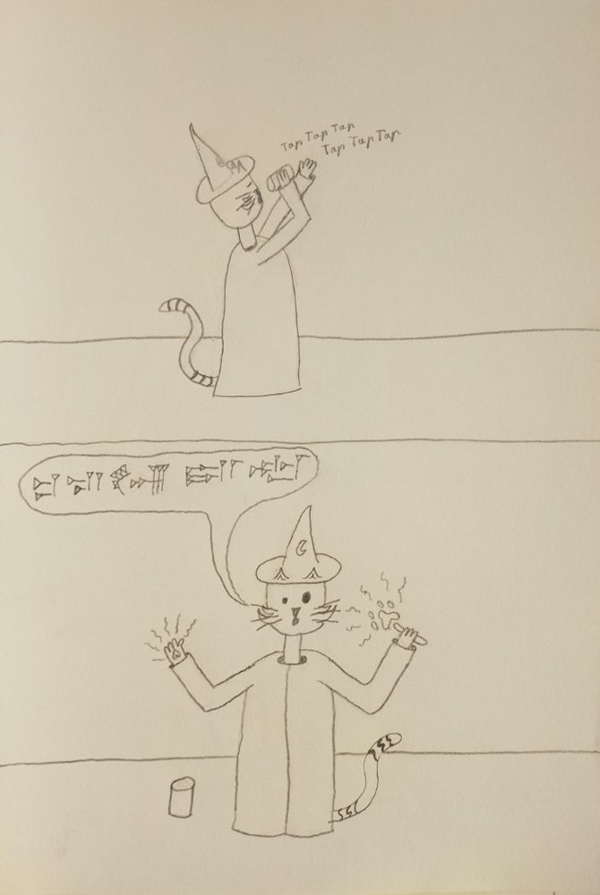frame 3 wizard kitty holds the tin over his head and taps the end of the tin
frame 4 wizard kitty casts a spell