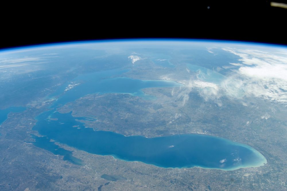 Photo of Lake Michigan and Lake Huron from the International Space Station. Photo by astronaut Jeanette Epps. 