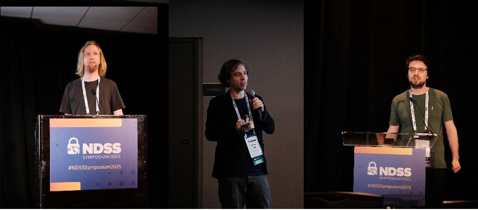 Stefan Gast, Daniel Gruss, and Jonas Juffinger presenting their research at NDSS 2025