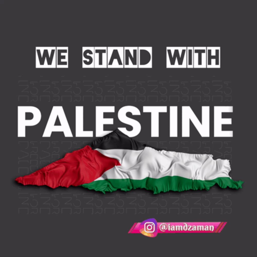 a poster that says " we stand with palestine " on it