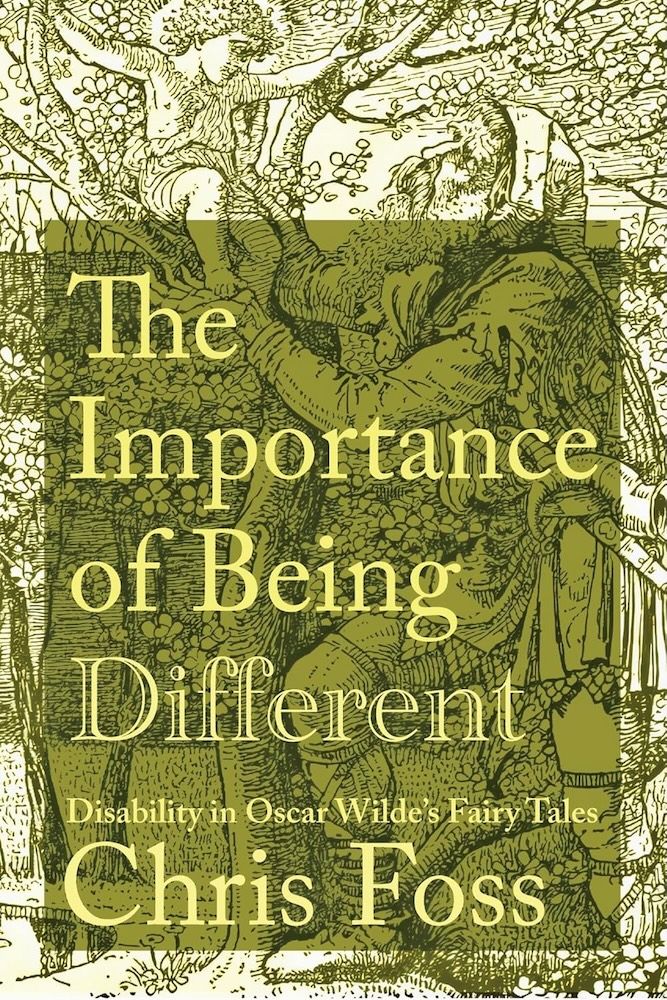 Cover of the book, with title and author imposed on a picture of Wilde's "selfish giant" in the  background, as the giant reaches up to the child sitting in the tree, and the two look at each other....