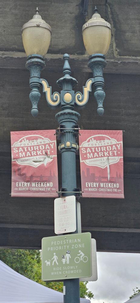 Photo of banners for the Portland Saturday Market near downtown Portland