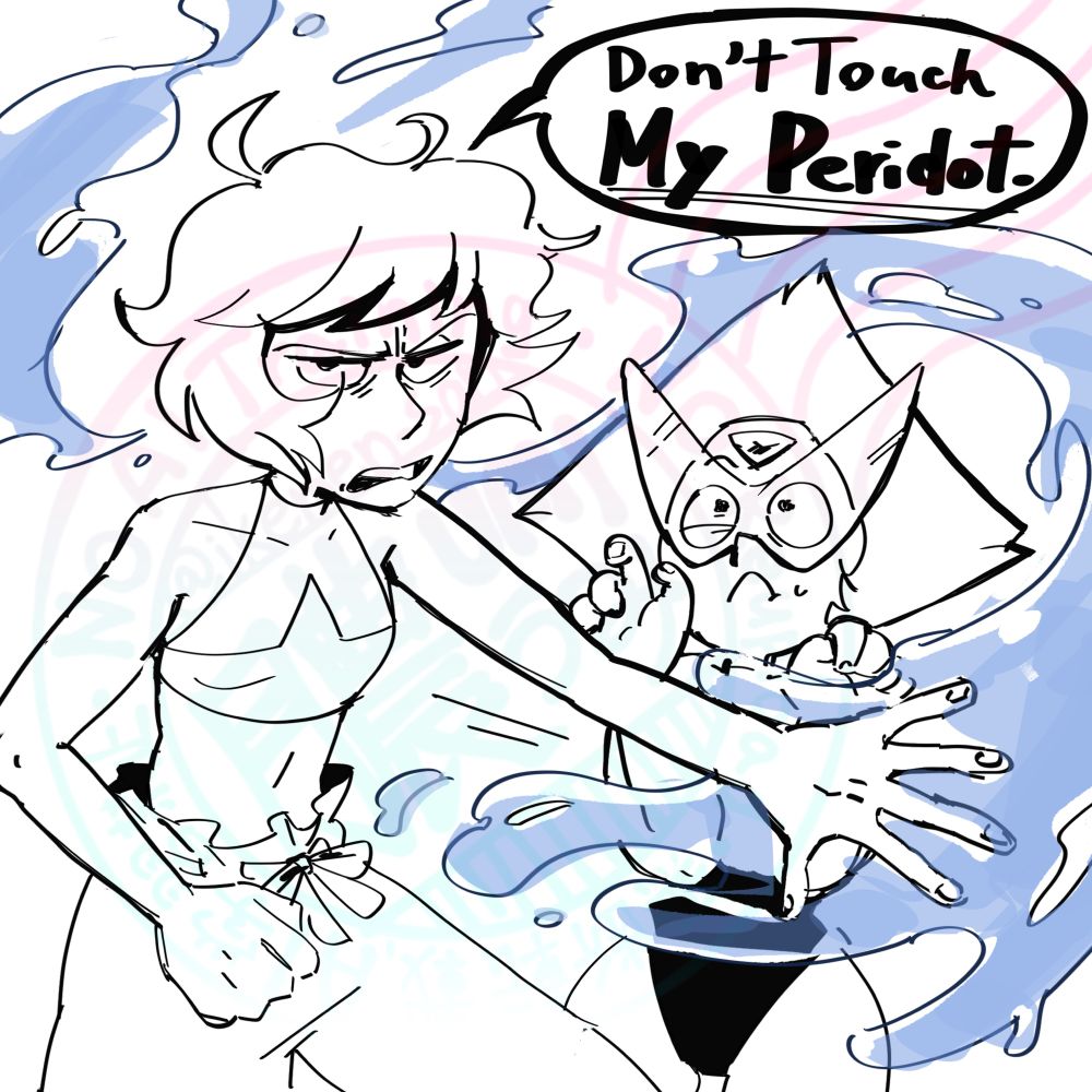 Lapis glares strongly at us and manipulates the water to protect Peridot.

Lapis says, "Don't touch my Peridot."