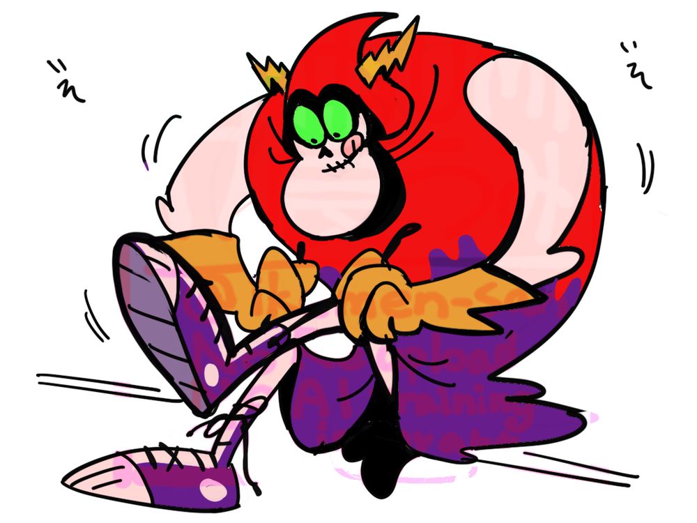 なんだかんだワンダーのファンアート
ヘイター卿が座って舌を出しながら、いそいそとスニーカーの紐を結んでいる