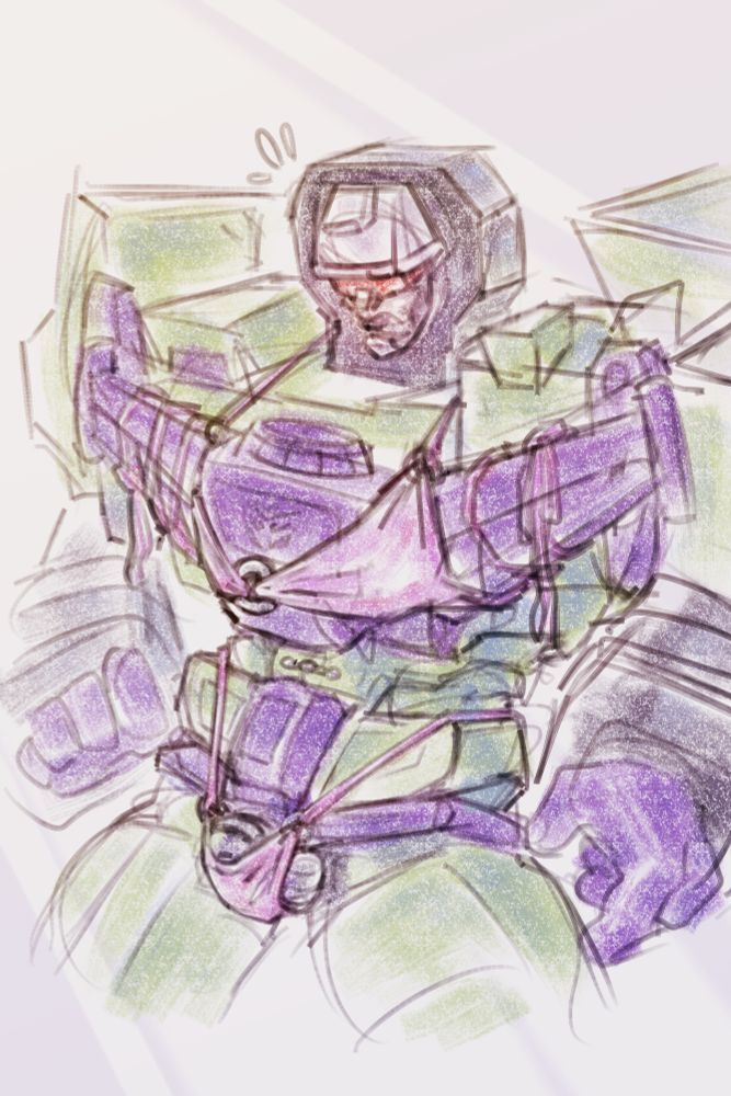 Devastator from Transformers g1 wearing a pink bikini with his spike anf balls peaking out