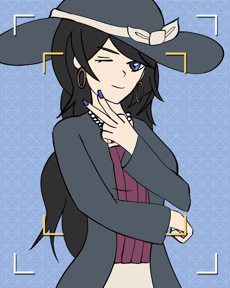 Art of my OC, Avelyn, winking and doing a peace sign. 