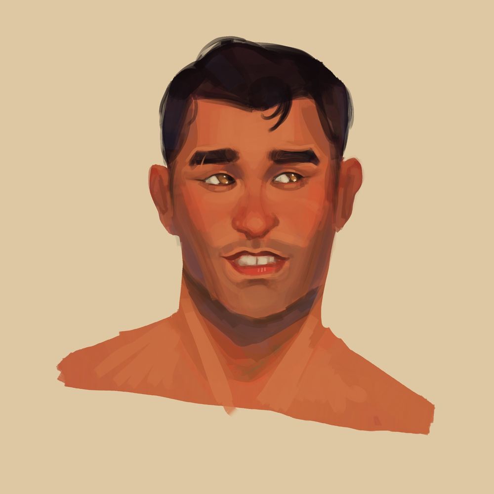 Shoulder up render of Jayce looking off to the side with bunny smile.