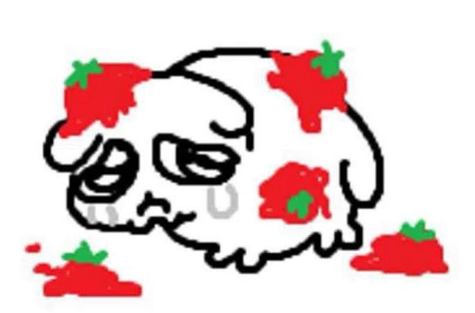 Reaction image: sad little round animal crying with tomatoes thrown on and around it.