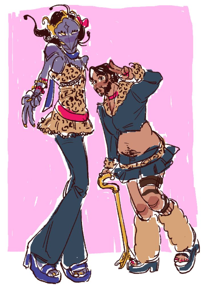 Digital sketch of Arcane Herald Viktor and Jayce in gyaru style.