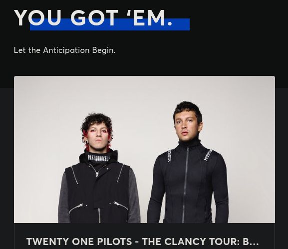 A purchase confirmation screenshot for Twenty One Pilots tickets.