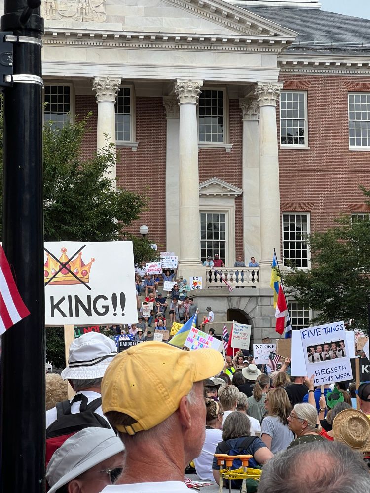Photo of crowd extending up to the steps of the Maryland State House