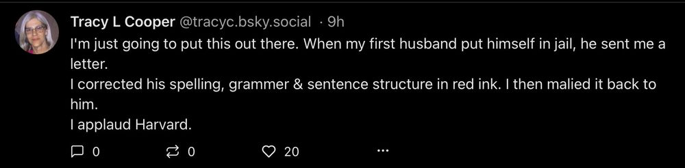 I'm just going to put this out there. When my first husband put himself in jail, he sent me a letter.
I corrected his spelling, grammer & sentence structure in red ink. I then malied it back to him.
I applaud Harvard.