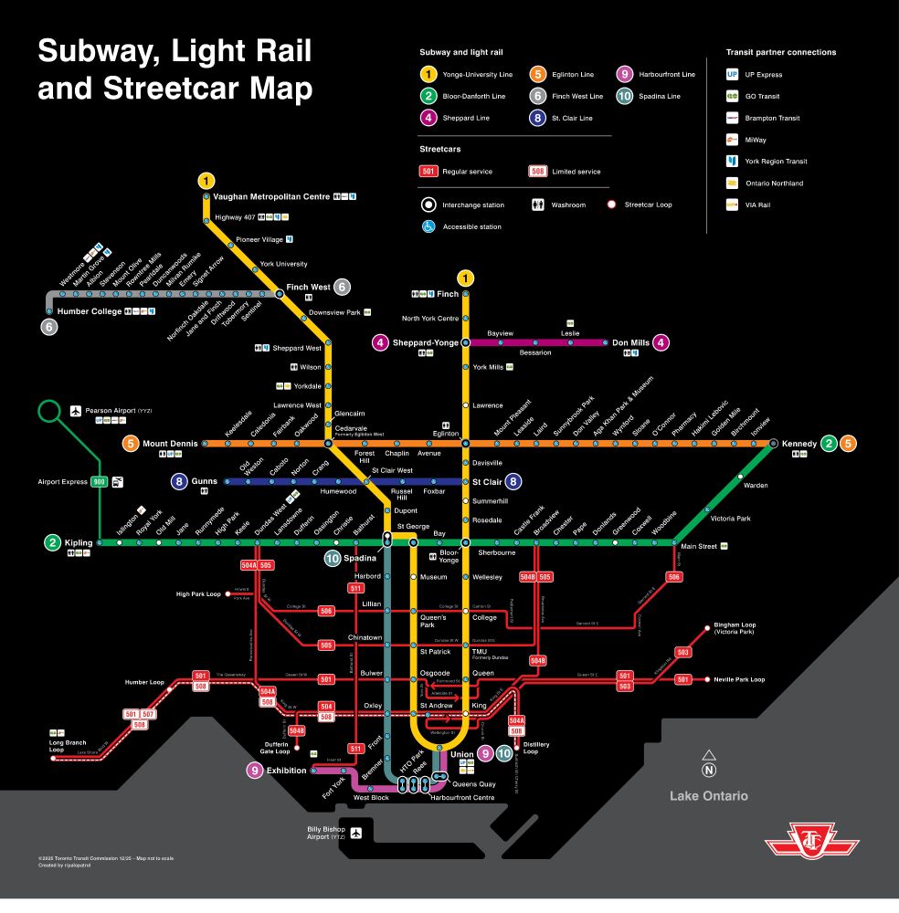 Toronto Metro & Streetcar map with the St Clair, Spadina & Harbourfront streetcars rebranded as LRTs.

Line 8 - St Clair
Line 9 - Harbourfront
Line 10 - Spadina

They have fewer total stops and they have interchanges labelled with other LRTs and subways. Presumably they run faster.

From palopatrol on r/TTC