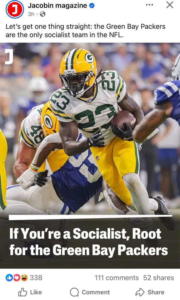 Jacobin headline from Facebook: if you’re a socialist, root for the Green Bay Packers 