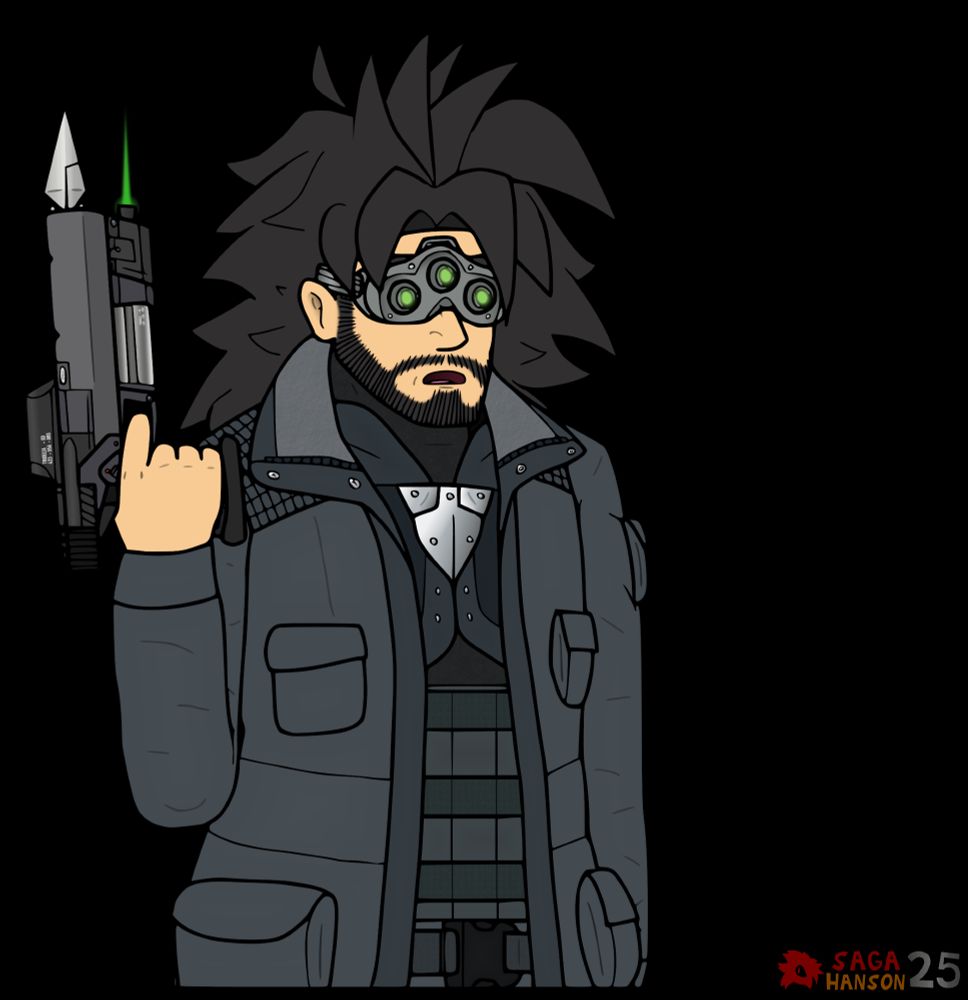 Shade's saiyan OC, Granex, dressed as Zero from Rainbox 6 Siege.  Complete with the night vision goggles (covering his eyes) and argus launcher (being held up).