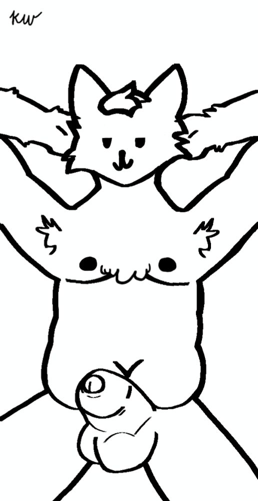 A cute furry boy laying on his back while his cock is throbbing