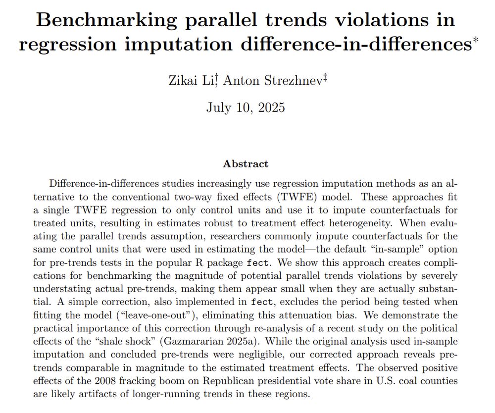 "Benchmarking parallel trends violations in regression imputation difference-in-differences" https://osf.io/preprints/socarxiv/ngr3d_v1