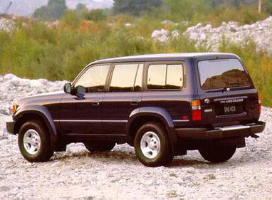 1996 Toyota Land Cruiser in blue, on a rocky hillside 