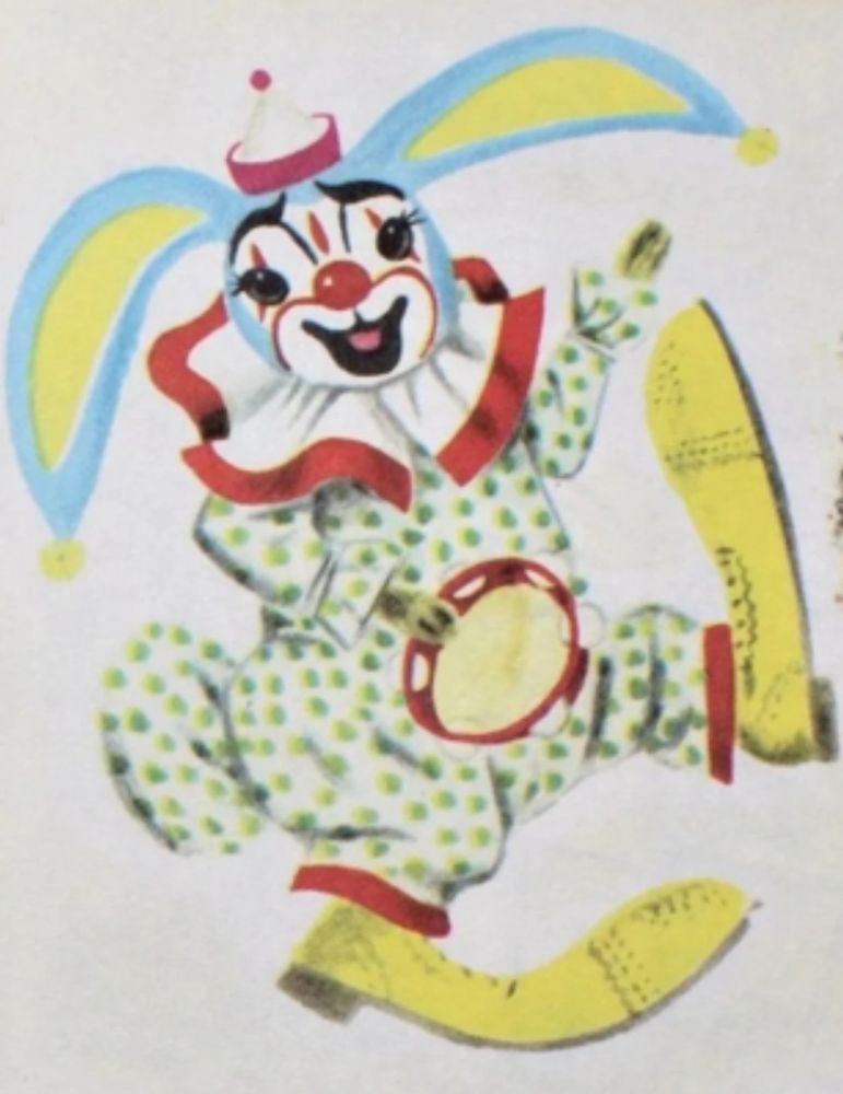 Bunny clown with a tambourine 