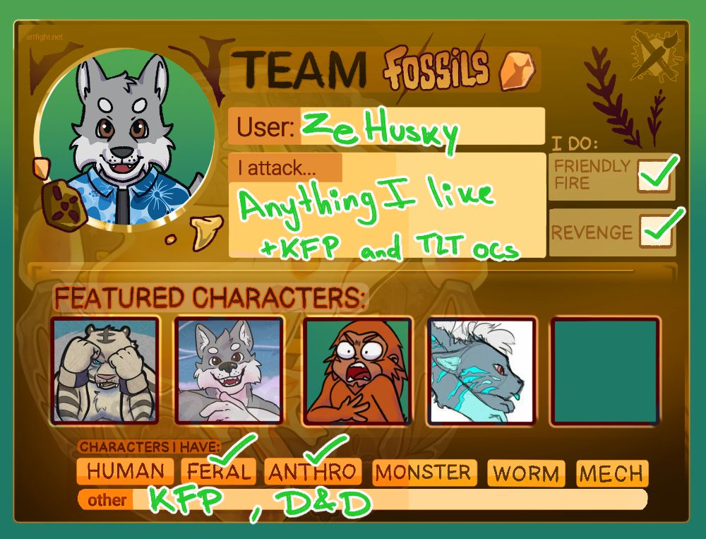 Art Fight card for Team Fossils. 

