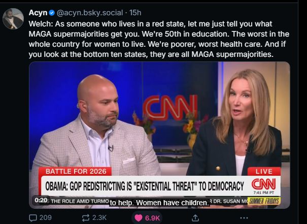 Screenshot of post by @Acyn featuring link to CNN video of Jennifer Welch, captioned by her quote: 