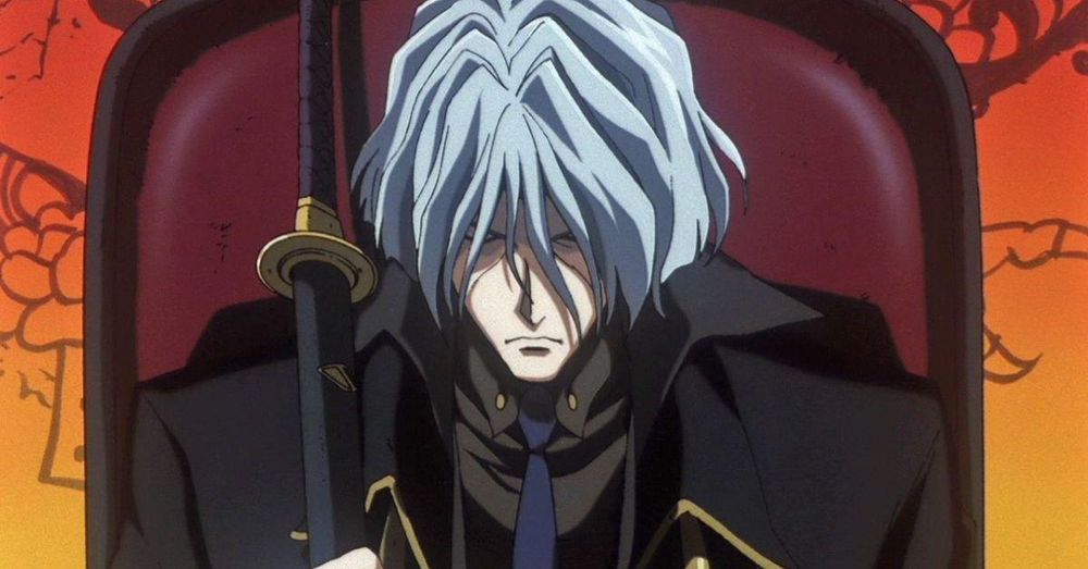 Vicious from the Anima Cowboy Bebop, looking sullen and holding a katana