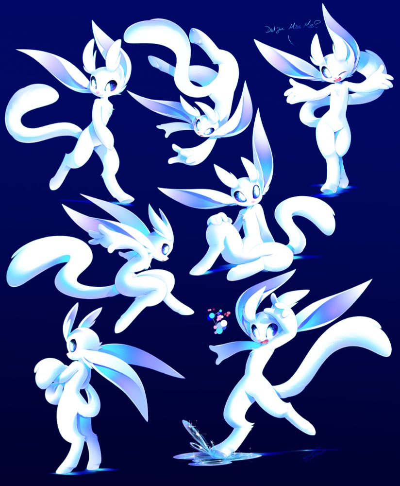 Sketch page of Ori, the "not a cat," from the Ori game series