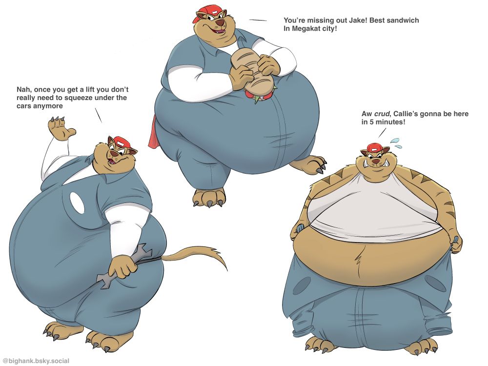 Various poses of Chance Furlong / T-bone from the Swat Kats only he’s fat as hell 