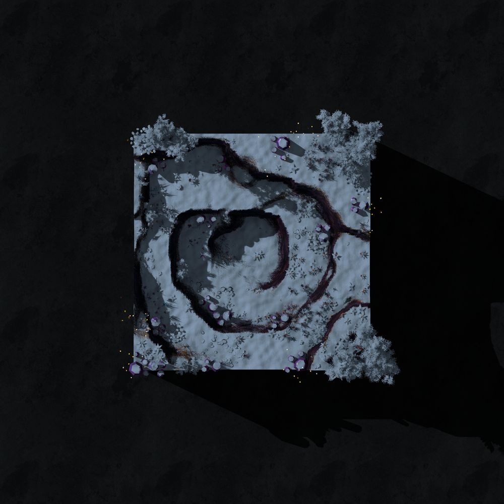 Snowy wild terrain with a spiral-like form