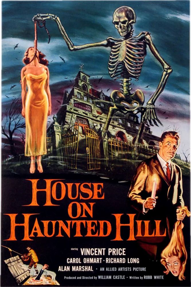 Four posters for the 1959 horror film ‘House on Haunted Hill” from The USA, France, Italy and Australia.