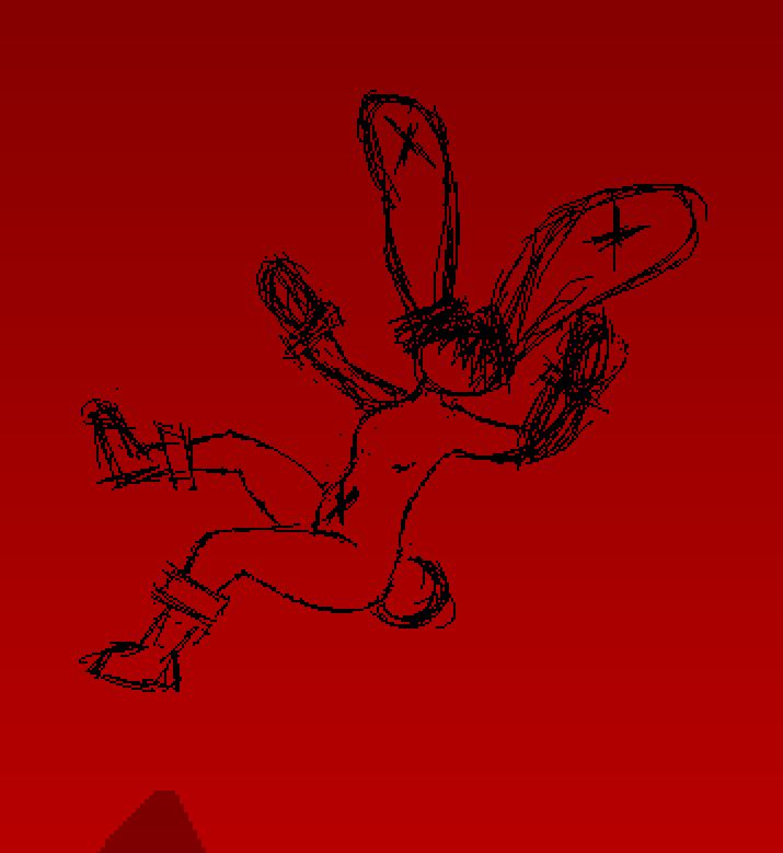 rough sketch of possum da bunny falling on a red background
