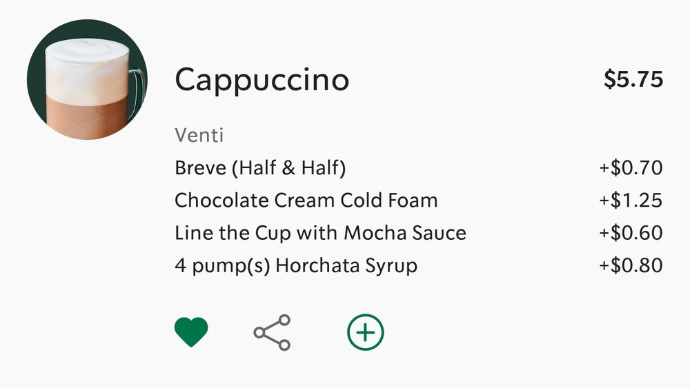Cappuccino - Venti

Breve (Half &Half)
Chocolate Cream ColdFoam
Line the Cup with Mocha Sauce
4pump(s) Horchata Syrup