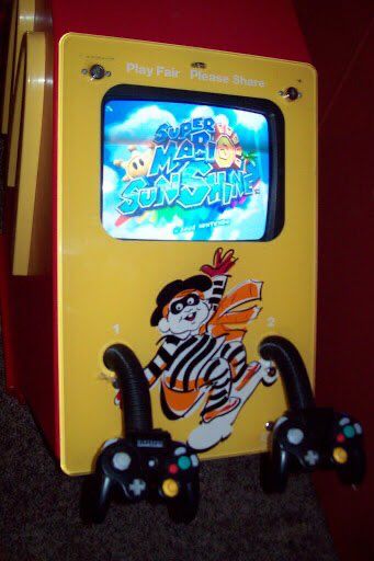 McDonald’s GameCube kiosk with two protruding controllers 