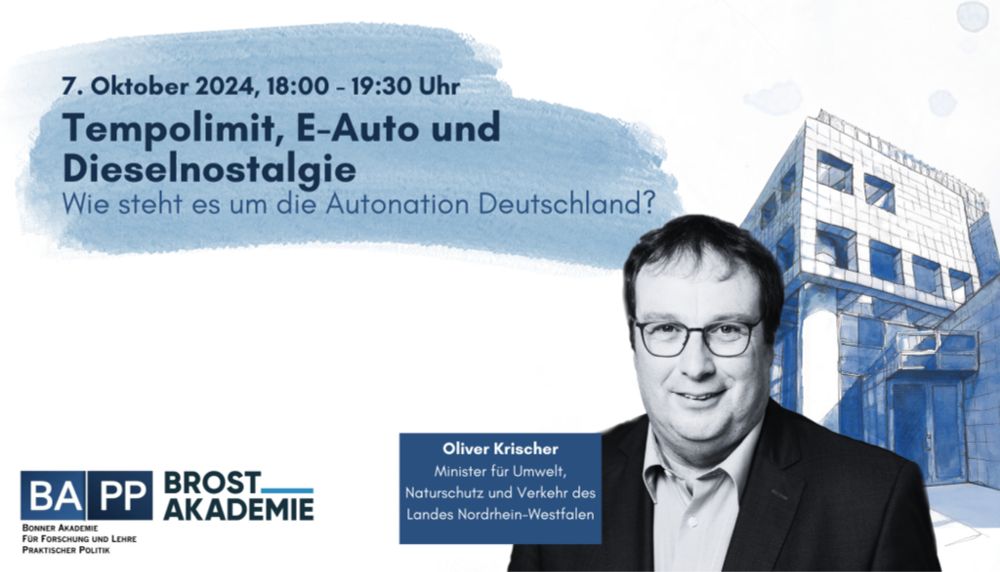 Ankündigung: „Tempolimit, E-Auto und Dieselnostalgie - wie steht es um die Autonation Deutschland?“ - BAPP | Bonner Akademie für Forschung und Lehre praktischer Politik