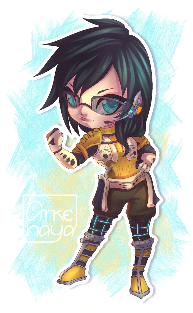 Comission to Arkenaya (@arkenaya.bsky.social) with Monica Farron at her time in the Guardian Corps of Palumpolum from Academy at 45AF to 50AF. She wears some sun glasses, a headset on the right ear and the Palumpolum Guardian corps attire.