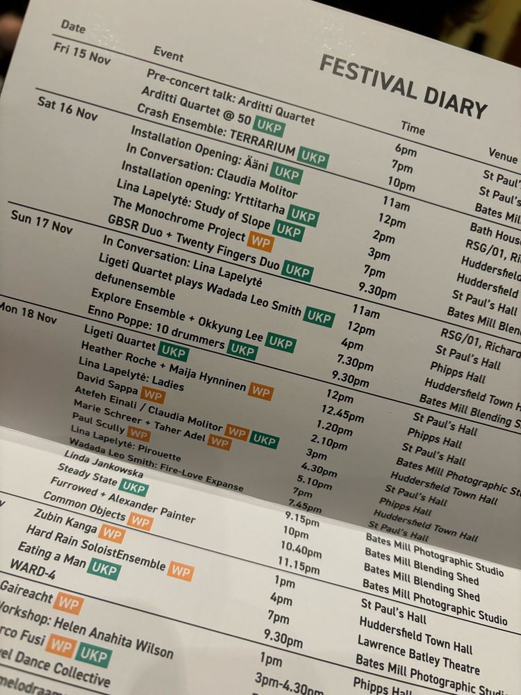 Concert listings for this year’s Huddersfield Contemporary Music Festival