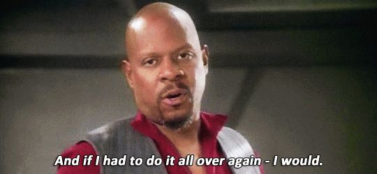 A GIF of Captain Sisko from Deep Space 9 from the episode In the Pale Moonlight with the caption “And if I had to do it all over again - I would.”