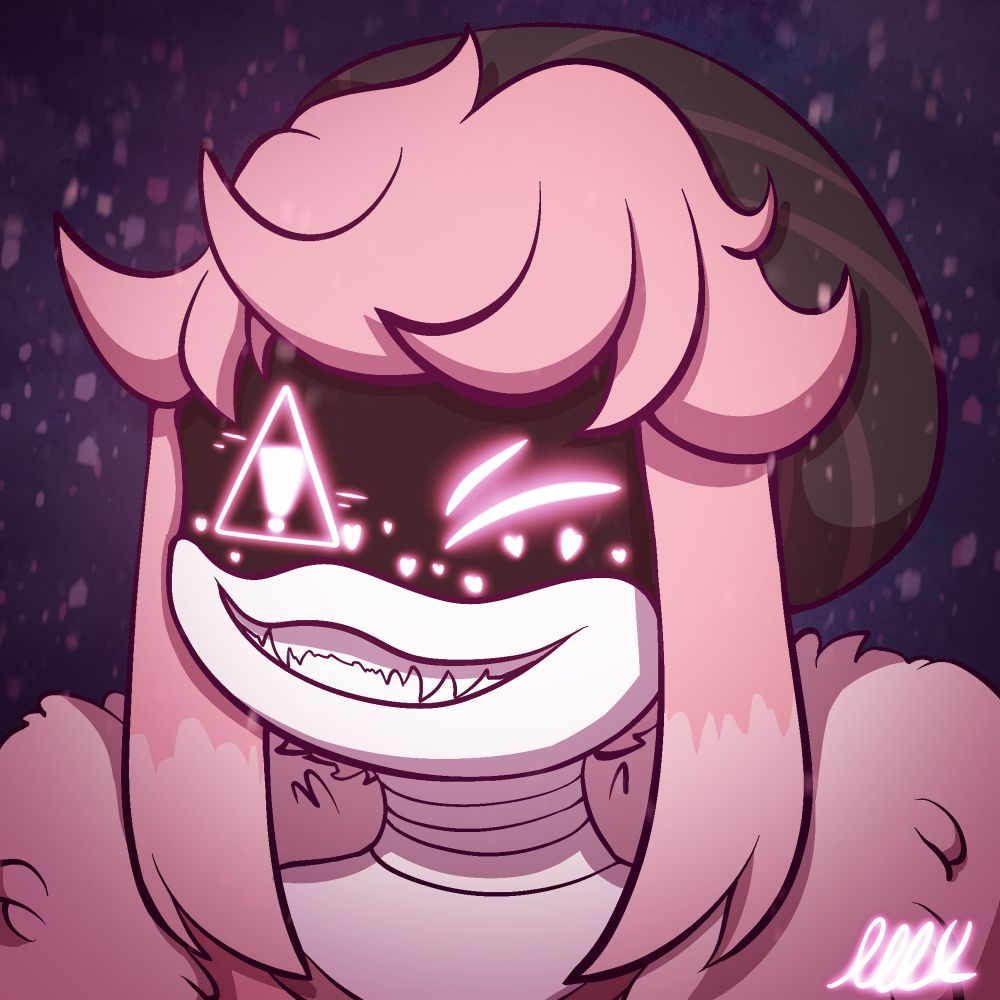 My 18th attack and 14th revenge, MothWingedMyths Murder Drones OC Casper is winking at the camera, with pink snow surrounding them