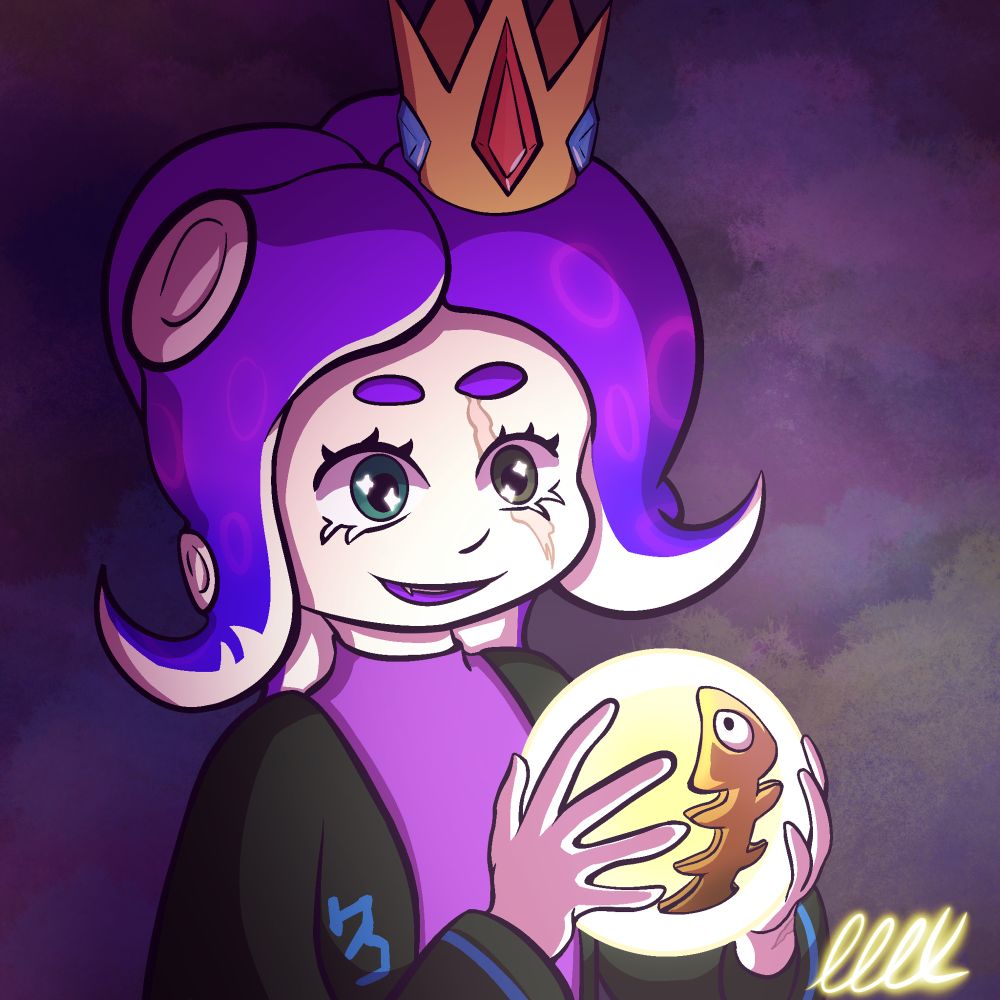 My 17th attack and 13th revenge of the fight, Lye_C’s Splatoon OC Lolly the Octoling is holding a salmonid egg